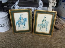 ⚜ Vintage 1 Paar hübsche , dekorative alte Holz Bilder , Motiv Soldaten Reiter 
