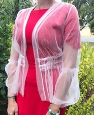 BOLERO BRAUTSTOLA BLAZER TRANSPARENT TROMPETEN ÄRMEL PÜNKTCHEN Rockabilly BOHO