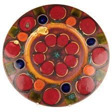 Wandteller Teller 44 cm Grünstadt Keramik Platte rot orange Punkte ~ 70er Jahre