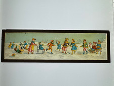 Antikes Glasbild Laterna Magica – Winter / Eislaufszene mit Kindern um 1900