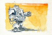 Ein Original Aquarell Gemälde von Sci Fi Roboter. Vom Künstler signiert.  
