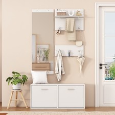 Garderoben Set Flurgarderobe Wandpaneele Spiegel Kleiderständer Schuhschrank 4er