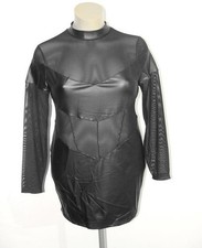 Sexy Wetlook Kleid Schwarz mit Einblicken teilweise transparent Gr 2XL / 48