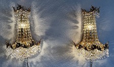 Ein Paar Hochwertige Antik Messing Bleikristall PALWA Wandlampen 43 cm Hoch