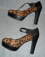 Damen Plateau Spangen Pumps Schuhe schwarz Leo Gr. 39