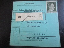 #518 Paketkarte aus LEIPZIG W 20 an ZEumer & Co. Rauchwaren, Leipzig