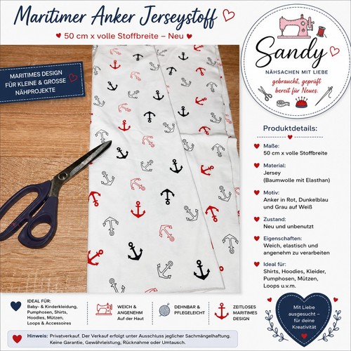 Maritimer jerseystoff mit - ⚓,