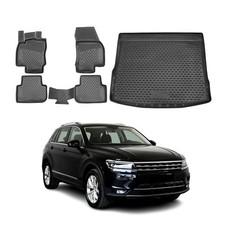 Fußmatten & Kofferraumwanne Set für VW Tiguan 2007-2016 Gummi TPE Schwarz 5x