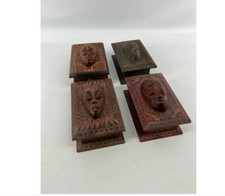 Afrikanische Holz-Schmuckschatulle mit Gesicht Maske Vintage Handgeschnitzt Deko