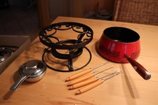 Vintage Fondueset Fondue Topf Emaille Schmiedeeisen Original 70er Jahre