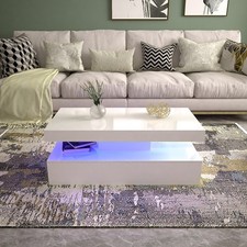 Moderner LED-Couchtisch mit Beleuchtung, weißer glänzender Wohnzimmer-Couchtisch