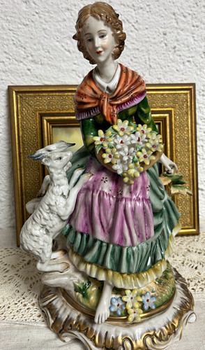 Porzellanfigur dame mit - "dame,