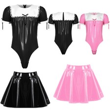 Herren Dienstmädchen Uniform Sissy Dienstmädchen Kostüm Kunstleder Glänzende