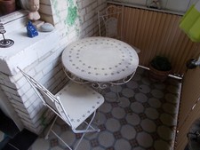 GARTENMÖBEL BALKONMÖBEL SHABBY CHIC GELB PASTELL STAHLROHR TISCH 2 STÜHLE KLAPPB