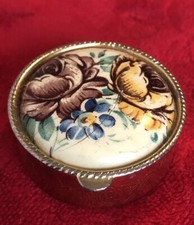 Pillendose Tablettendose, Vintage, Rund, 3,5 cm Blumenmotiv 