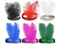 Haarband 20er Jahre mit Pailletten und Federn rot blau gold silber schwarz