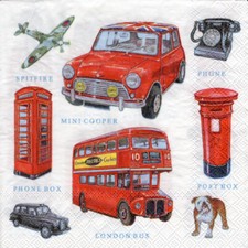 3 Servietten ~ Reisen, Städte, London, Telefonzelle, Briefkasten, Doppel ~ 33x33