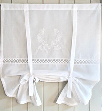 Gardine Raffrollo Spitze Orname Raffgardine B. 80 cm Landhaus Bändchenrollo weiß