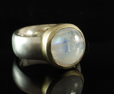 925 Sterlingsilber Ring mit weissem Mondstein vergoldete Fassung Gr 58