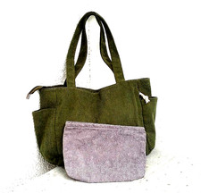 Beuteltasche Kordtasche Schultertasche in Olivgrün, mit Beitasche, RV