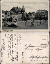 Ansichtskarte Treuen (Vogtland) Marktplatz, Geschäfte - Telefonzelle 1940