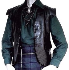 KILT WESTE SCHWARZ LEDER 100 % SCHOTTISCH JAKOBIT KILT 3 KIFT ALLE GRÖSSEN NEU