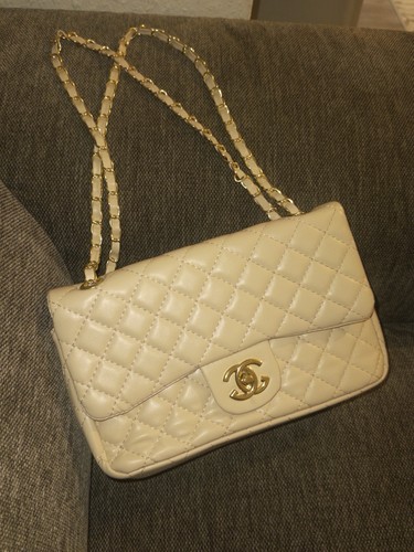 Schultertasche beige gesteppt - beige,