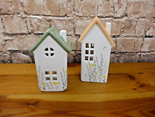 Windlicht Haus Blumen Keramik