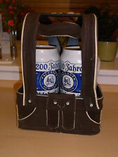 Bierkorb Flaschenträger Tray Flaschenkorb Carrier in  Lederhose Form -2 Maßkrüge