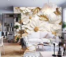 3D Weiße Blumen H7893 Tapete