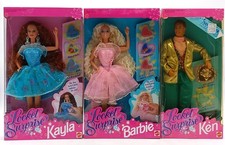 Full Set: 3x Mattel 1993 NrfB Locket Surprise Barbie Puppe: Ken + Kayla + Barbie