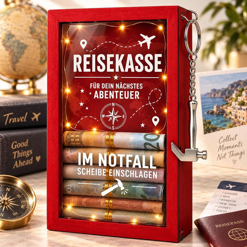 Rote holzbox als - rote, geldgeschenk