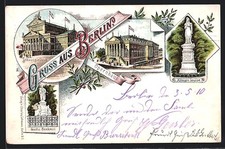 Lithographie Berlin-Tiergarten, Schauspielhaus, Opernhaus, Goethe Denkmal 1910 