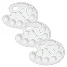 3 Stk. MISCHPALETTE Oval weiß mit 10 Mulden - für Acrylfarben, Aqarellfarben