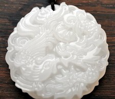 Tanz zwischen Drachen und Phönix Jade-Anhänger Halskette XiuJade Amulett Unikat