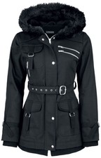 Gothicana by EMP Damen schwarze Winterjacke mit Taillengürtel