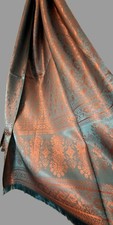 Seidenschal - Seidentuch - Silk - Paisley - Türkis Orange - Thailand