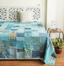 Indische Patchwork Kantha Tagesdecke Handarbeit Quilt Überwurf Seidendecke Bo...