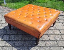 Vintage Lederhocker Chesterfield Fußhocker Cognac 