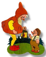 1960er Märchenholzbild Zwerg