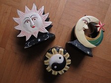 3 Notizzettelhalter Schreibtischset Döschen YinYang Sonne Mond Holz Afrika Stern
