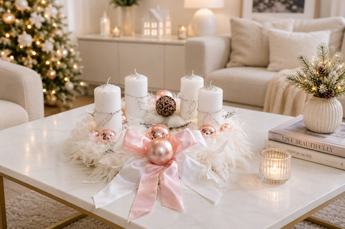 Adventskranz weiß rosa cm - adventskranz,