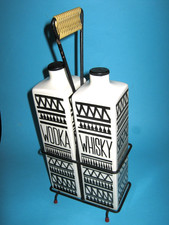 STAFFEL LIMBURG Dom Keramik Flaschen im Metallgestell 60er Jahre