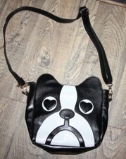 Handtasche Französische Bulldogge Mops schwarz weiss Herzaugen Luxus neu