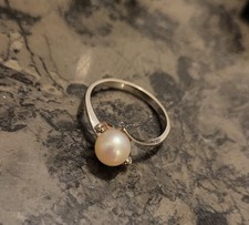 750 Weißgold 18k Damenring mit Zichtperle und Brillanten Gr.56