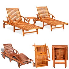 Sonnenliege Massiv Holz Akazie Rollen Gartenliege Poolliege Holzliege Lounger DE