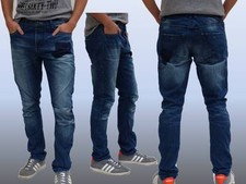 SKY REBEL Jeans Hose Chino Herren Slim Leg Straight Fit Blau Used Look