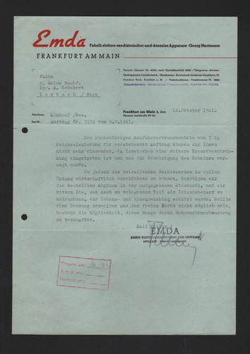 Frankfurt brief 1941 emda - frankfurt/m.,,