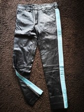 Herren Lederhose-schwarz-mit türkisen Streifen + Reißverschluss ad. Hosen Beinen