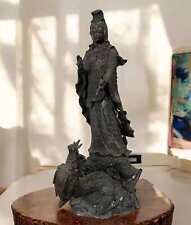 Buddha Figur Bronze Guanyin auf Drache 49cm große Statue Thailand Burma Skulptur